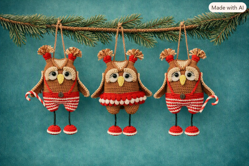 Crochet Pattern Christmas Owl Pair