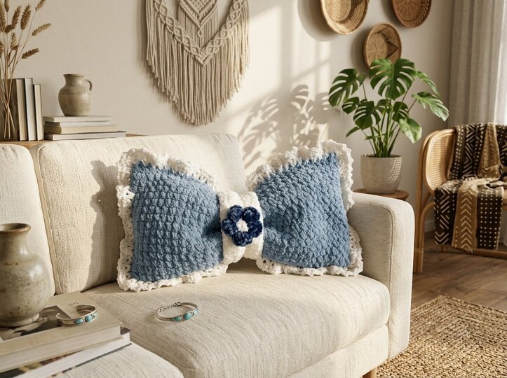 Crochet Pattern Schleifenkissen – Cosy Bow Cushion with Flower