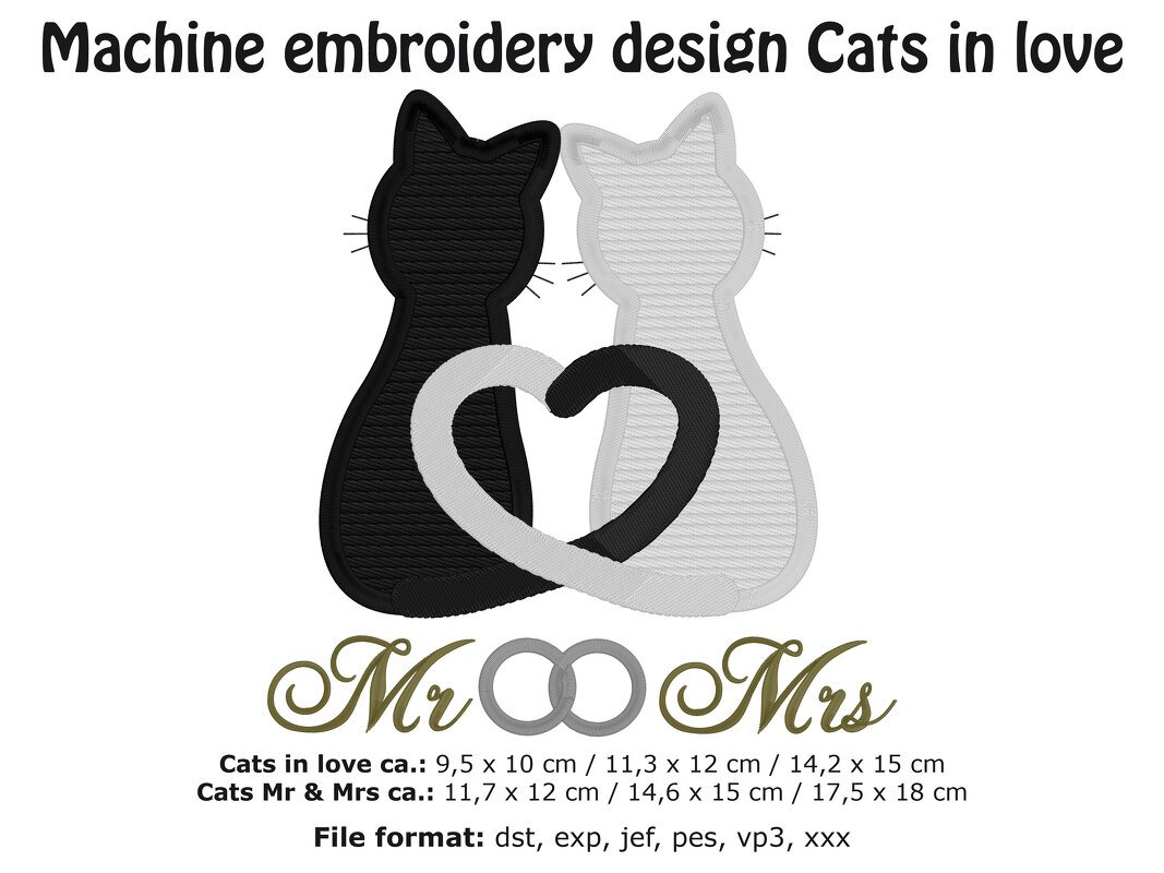 Machine embroidery design "Cats in love" - Image 4