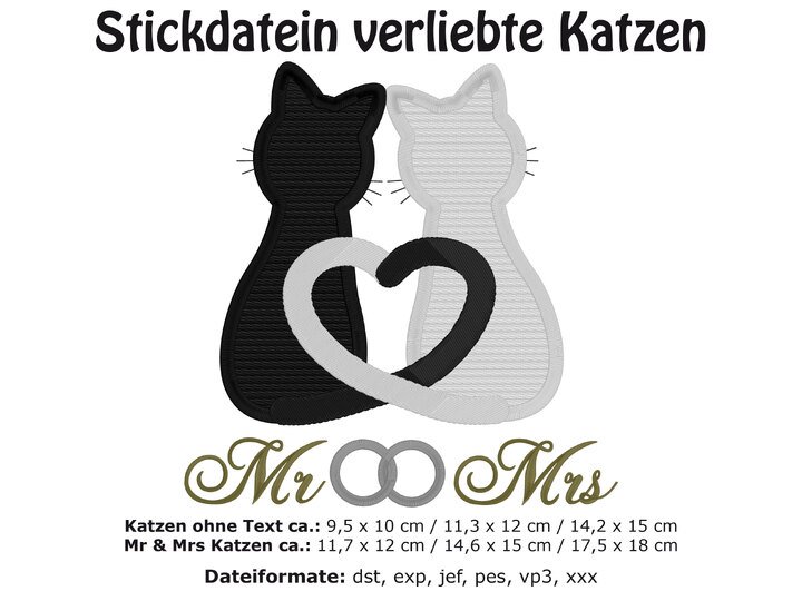 Stickdatei verliebte Katzen