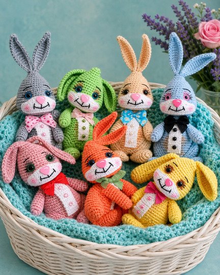 Amigurumi Bunte Häschen häkeln – PDF-Anleitung DE/EN