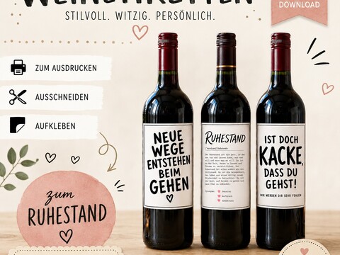 10 Weinetiketten Ruhestand zum Ausdrucken
