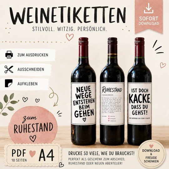 10 Weinetiketten Ruhestand zum Ausdrucken
