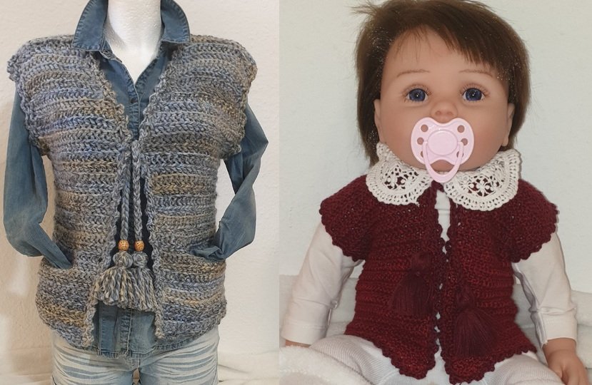 Häkelanleitung Boho Rosebud Vest Weste ohne Seitennähte für alle Gr. & Garn