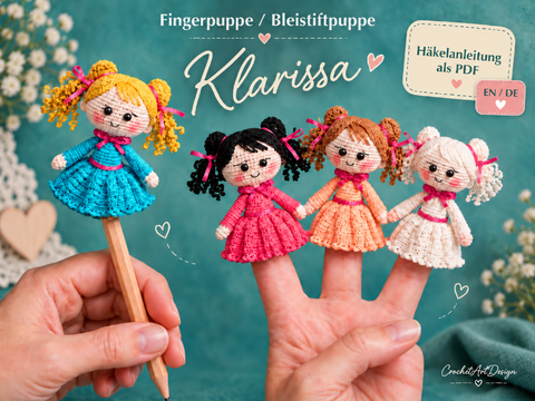 Finger Puppet / Pencil Puppet Klarissa – English Crochet Pattern as a PDF