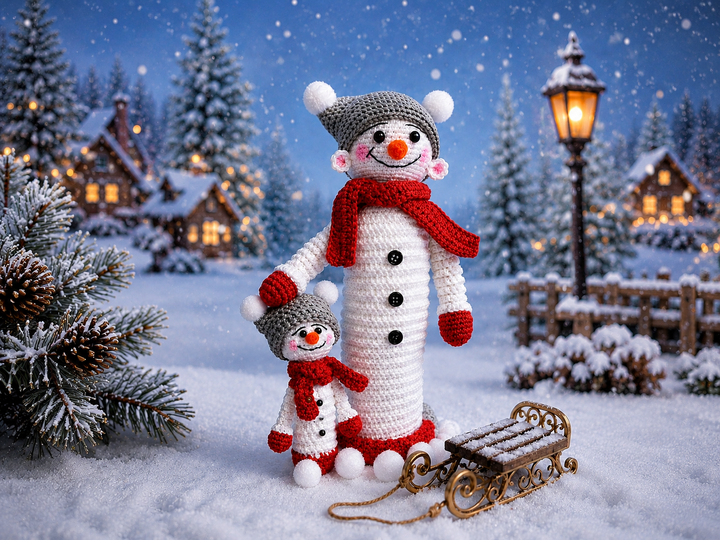 Snowmen Frosti & Flocki – English Amigurumi Crochet Pattern PDF
