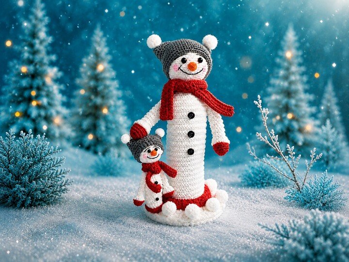 Snowmen Frosti & Flocki – English Amigurumi Crochet Pattern PDF