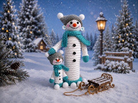 Snowmen Frosti & Flocki – English Amigurumi Crochet Pattern PDF