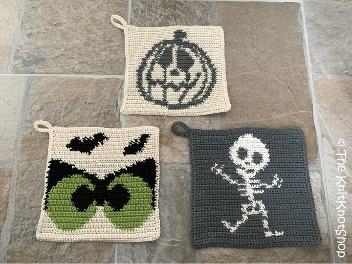 Häkelanleitung Topflappen Set Halloween