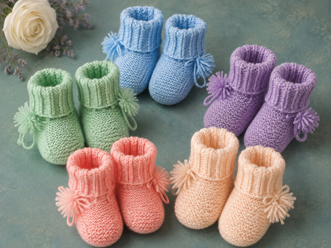 Gestrickte Babyschuhe mit Bommel – Strickanleitung als PDF
