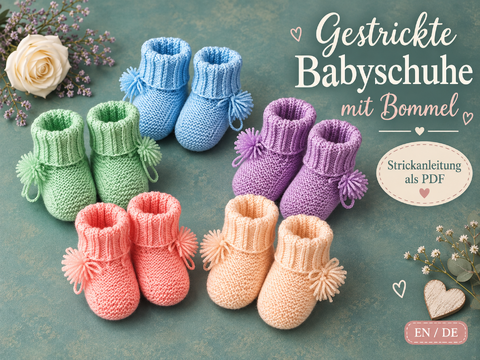 Knitted Baby Booties with Pompoms – Digital Knitting Pattern PDF