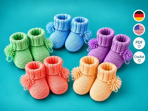 Knitting Pattern Baby Booties with Pompoms PDF