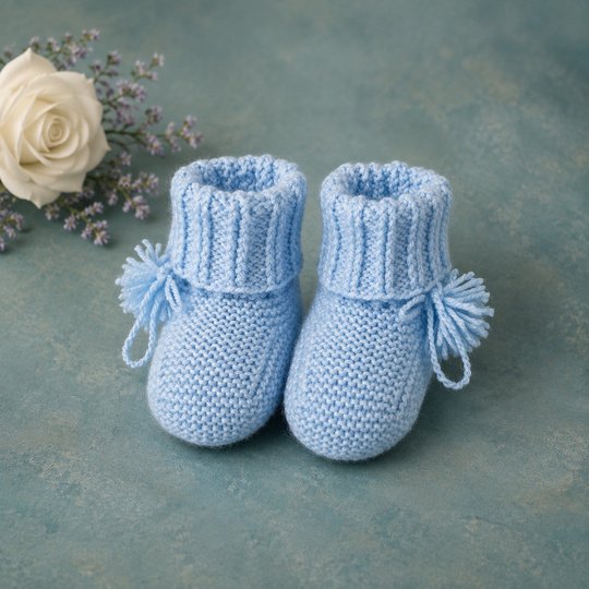 Gestrickte Babyschuhe mit Bommel – Strickanleitung als PDF