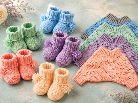 2er-Set: Häkel-Pumphose & gestrickte Babyschuhe – PDF-Anleitungen