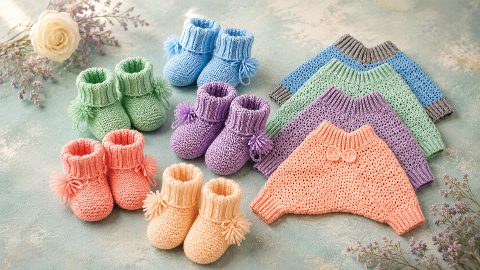 2er-Set: Häkel-Pumphose & gestrickte Babyschuhe – PDF-Anleitungen