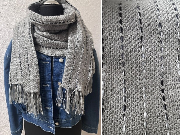 Crochet Pattern Cosy Scarf with Woven Colour Effect