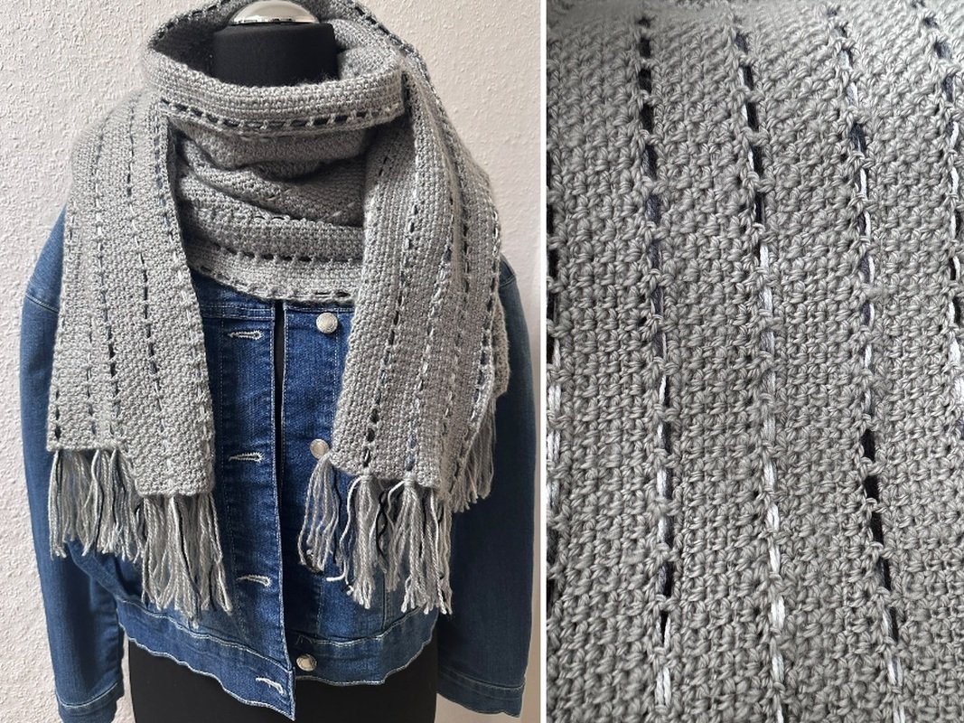 Crochet Pattern Cosy Scarf with Woven Colour Effect