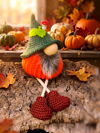 Herbstdeko Wichtel Kürbis mit Baumelbeinen sitzend oder hängend