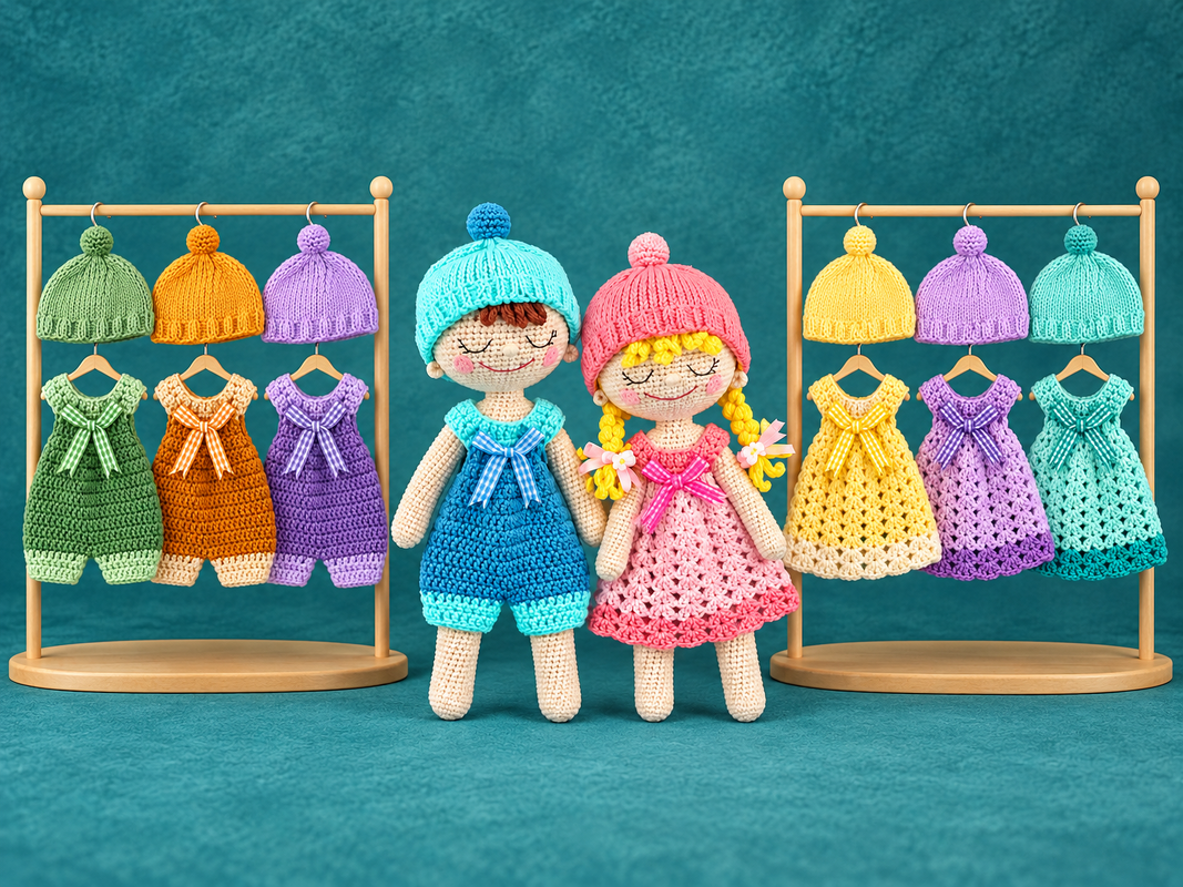 Häkelanleitung Schmusepuppen Joe & Mary mit gestrickten Mützen