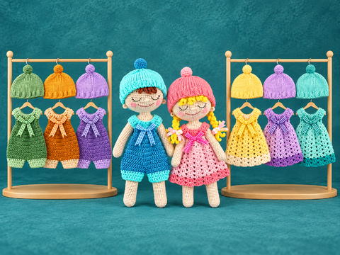 Joe & Mary Cuddle Dolls Crochet Pattern with Knitted Hats