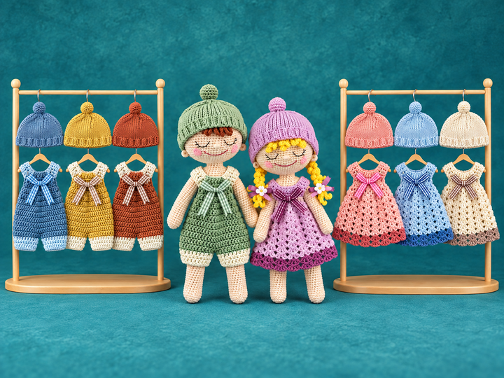 Joe & Mary Cuddle Dolls Crochet Pattern with Knitted Hats