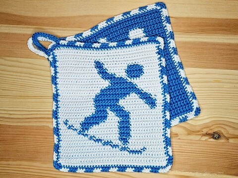 Häkelanleitung Topflappen "Snowboard"