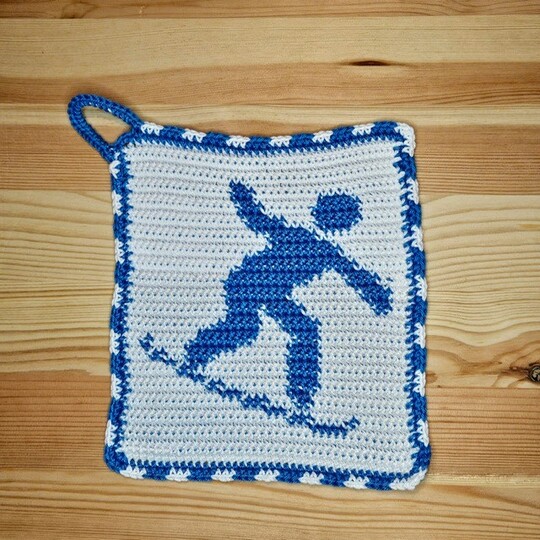 Häkelanleitung Topflappen "Snowboard"