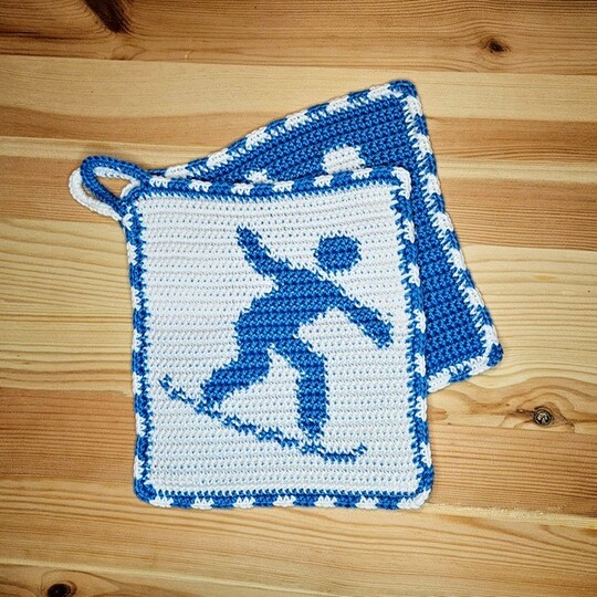 Häkelanleitung Topflappen "Snowboard"