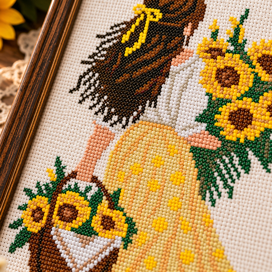 Sunflower Girl Cross Stitch Pattern PDF – Woman with Sunflowers Embroidery