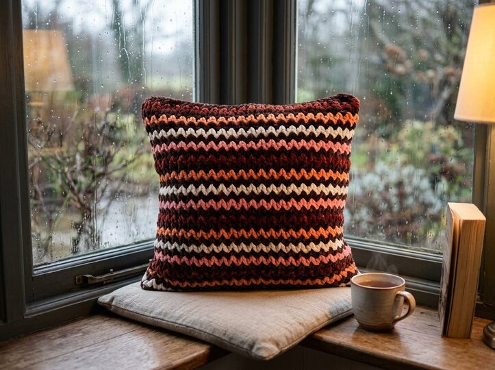 Crochet Pattern Cozy Wave – Textured Chenille Cushion 40x40 cm
