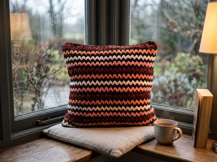Häkelanleitung Cozy Wave – Strukturkissen aus Chenillegarn 40x40
