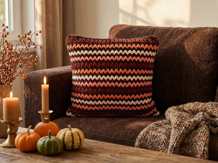 Häkelanleitung Cozy Wave – Strukturkissen aus Chenillegarn 40x40