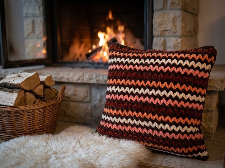 Häkelanleitung Cozy Wave – Strukturkissen aus Chenillegarn 40x40