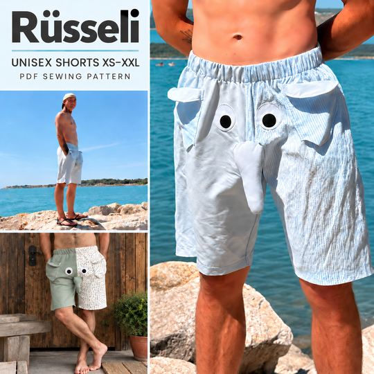 PDF Sewing Pattern Unisex Rüsseli Elephant Shorts XS–XXL for Women and Men