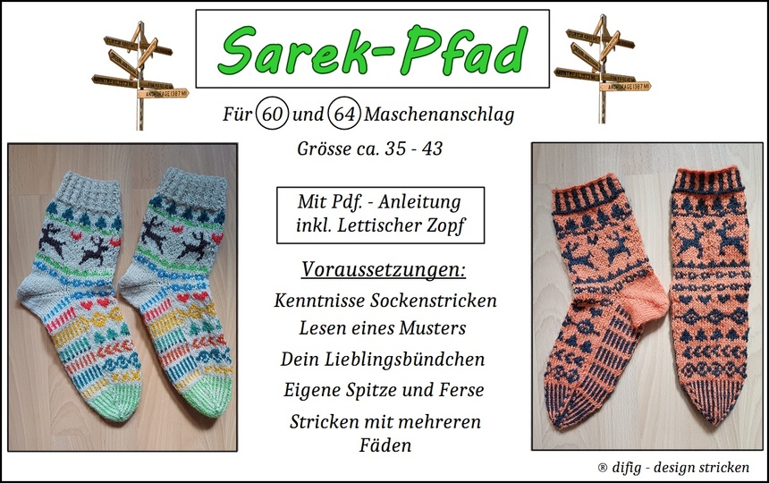 Anleitung Sockenmuster Sarek - Pfad, mit mehreren Fäden