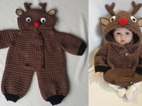 Crochet Pattern Baby Overall Rudolph 2-in-1 Jacket & Romper Cozy Wrap Look