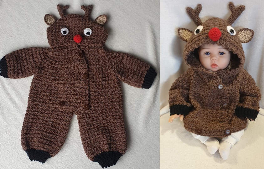 Crochet Pattern Baby Overall Rudolph 2-in-1 Jacket & Romper Cozy Wrap Look
