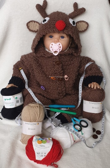 Häkelanleitung Baby Overall Rudolph 2-in-1 Jacke, Strampler, Wickellook