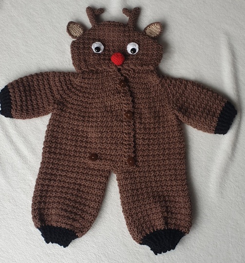 Häkelanleitung Baby Overall Rudolph 2-in-1 Jacke, Strampler, Wickellook