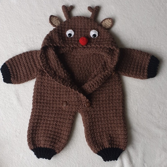 Häkelanleitung Baby Overall Rudolph 2-in-1 Jacke, Strampler, Wickellook