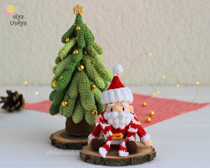 2 in 1 Tiny Santa & Fluffy Christmas Tree Crochet Pattern Bundle