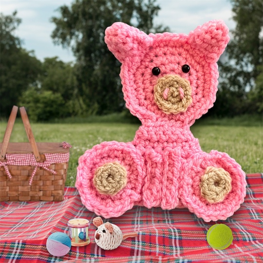 Rosa Schweinchen Applikation 15x14 cm Deko, Applikation, Anhänger häkeln