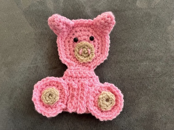 Rosa Schweinchen Applikation 15x14 cm Deko, Applikation, Anhänger häkeln