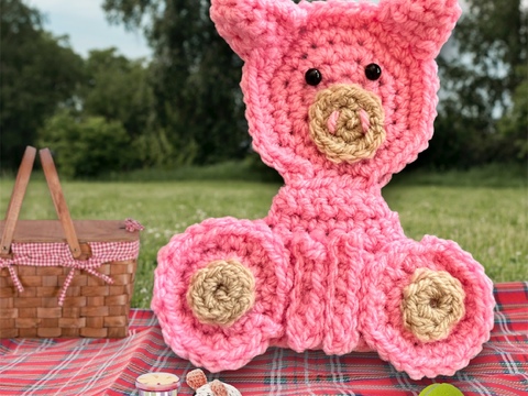 Rosa Schweinchen Applikation 15x14 cm Deko, Applikation, Anhänger häkeln