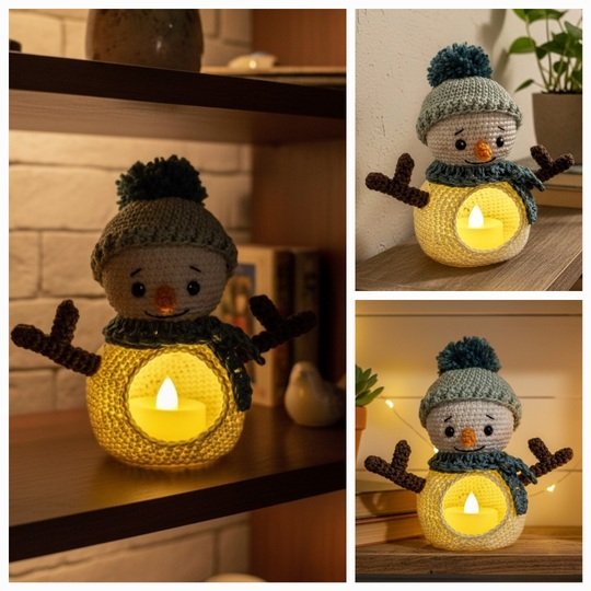 PDF Häkelanleitung Amigurumi Teelichthalter Schneemann Flocki