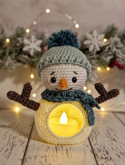 PDF Häkelanleitung Amigurumi Teelichthalter Schneemann Flocki