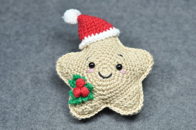 Häkelanleitung Weihnachtsstern mit Weihnachtsmütze
