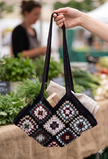 Crochet a Granny Square Bag – a large Shopper with Handles (EN & DE)