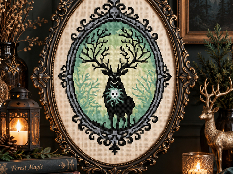 Mystic Forest Stag Cross Stitch Pattern – Counted Cross Stitch PDF Download