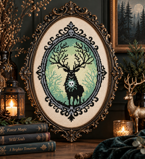 Mystic Forest Stag Cross Stitch Pattern – Counted Cross Stitch PDF Download